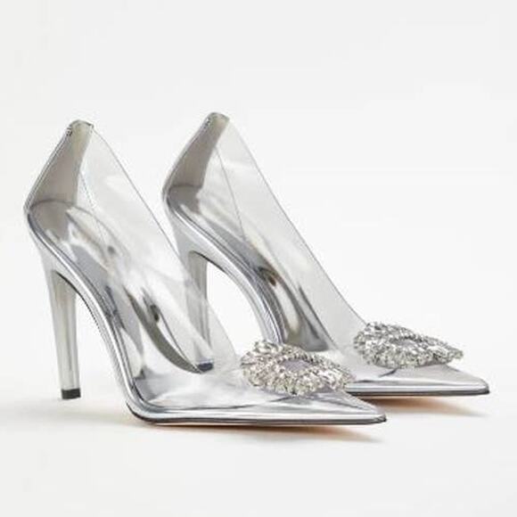 Good American Shoes - Good American Glass Cinder F*cking Rella Pump Heels NEW Size 8.5